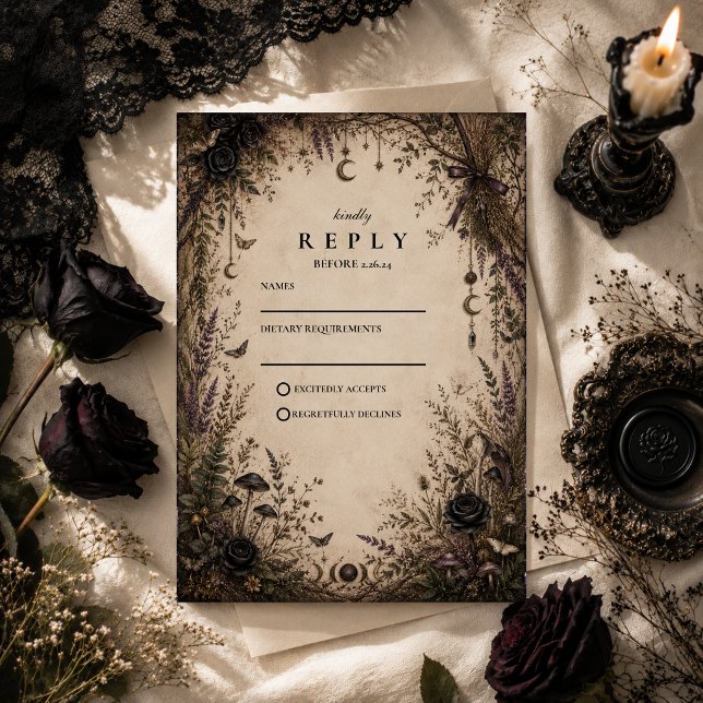 Cartons Réponse Mariage Romantique Boho Goth (Créateur téléchargé)