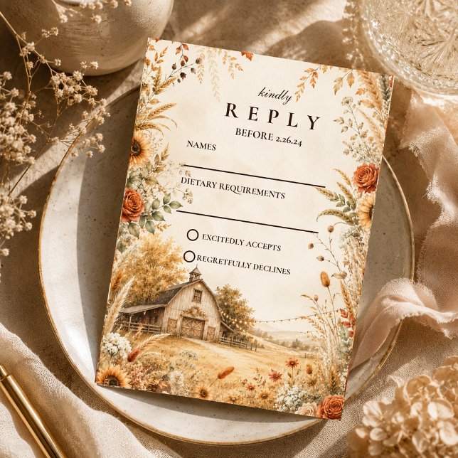 Cartons Réponse Mariage Romantique de Barn d'Automne (Créateur téléchargé)