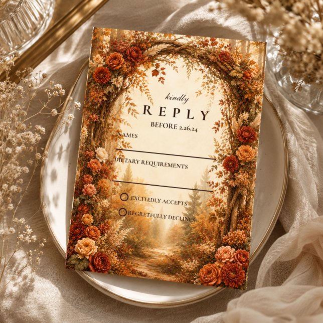Cartons Réponse Mariage romantique en forêt d'automne (Créateur téléchargé)