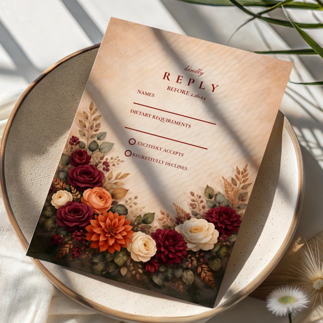 Cartons Réponse Mariage Romantique Floral d'Automne (Créateur téléchargé)