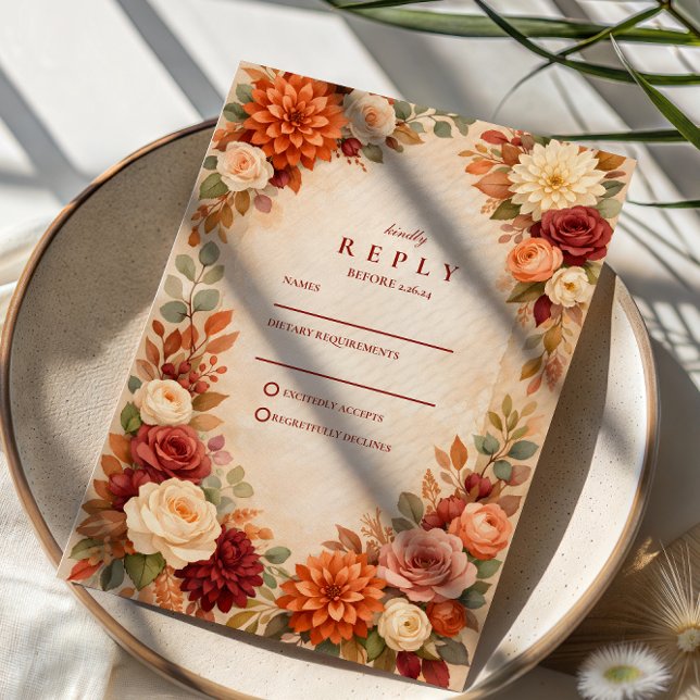 Cartons Réponse Mariage Romantique Floral d'Automne (Créateur téléchargé)