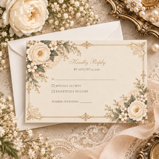 Cartons Réponse Mariage romantique floral en dentelle héritage ivo