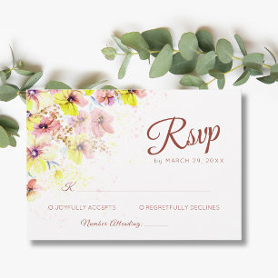 Cartons Réponse Mariage romantique floral pastel Pensée pêche jaun