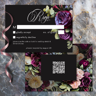 Cartons Réponse Mariage Romantique Floral Sombre Noir Bourgogne