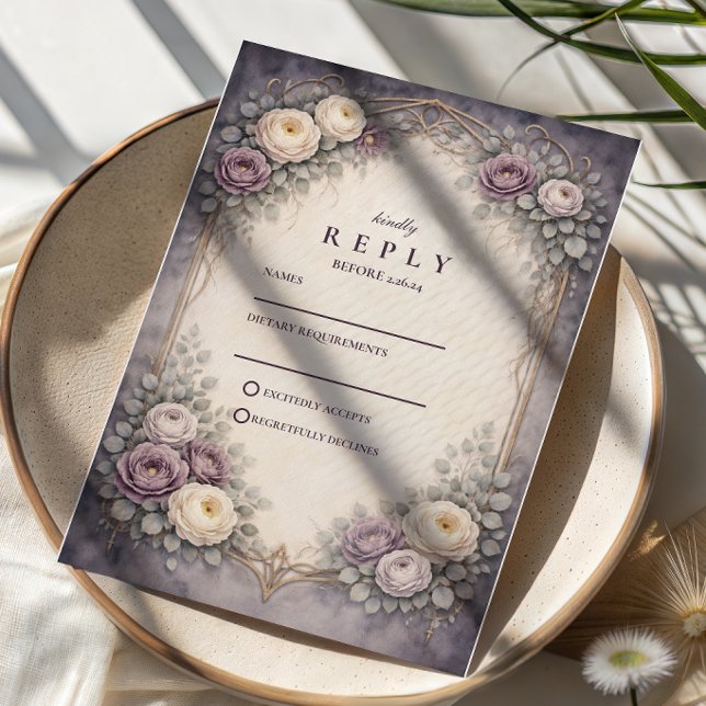 Cartons Réponse Mariage Romantique Gothique au Floral Pastel (Créateur téléchargé)