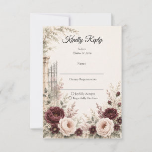 Cartons Réponse Mariage Romantique Jardin Rétro et Sombre