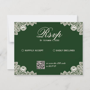 Cartons Réponse Mariage Romantique Vintage Dentelle Vert Profond