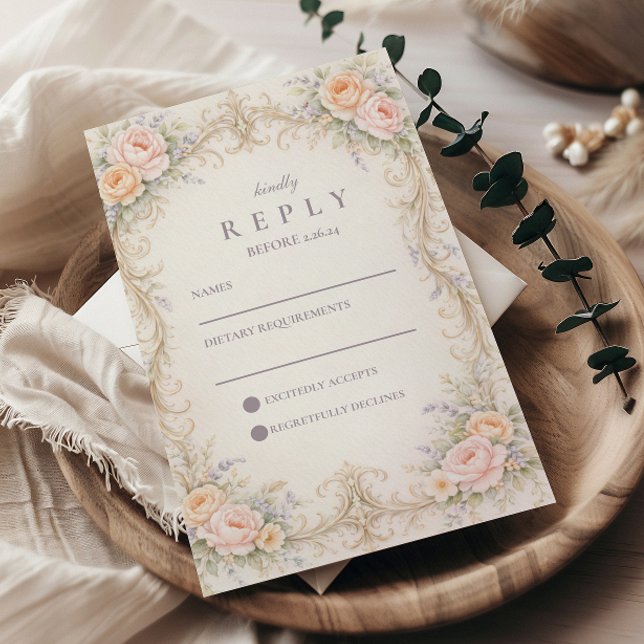 Cartons Réponse Mariage Rose Baroque Pêche Rosée (Créateur téléchargé)