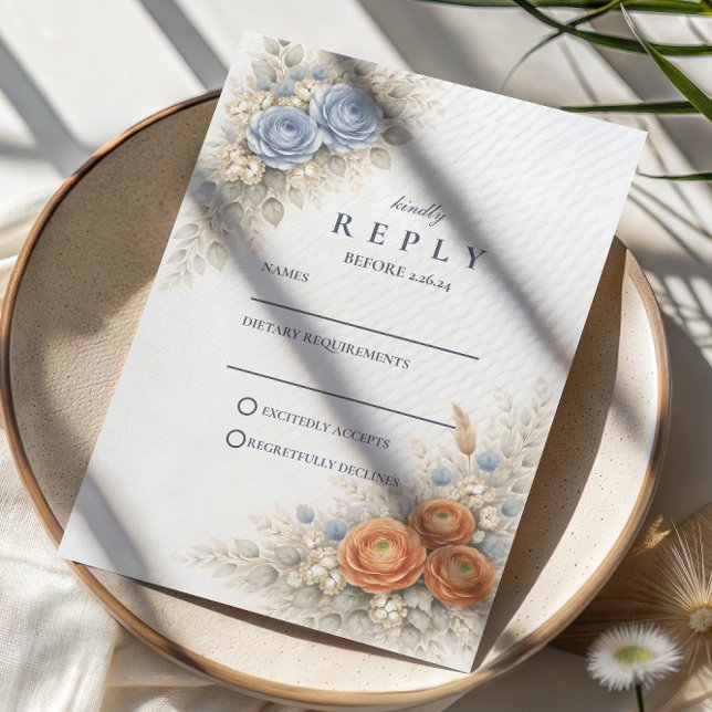 Cartons Réponse Mariage Rose Bleue Botanique (Créateur téléchargé)