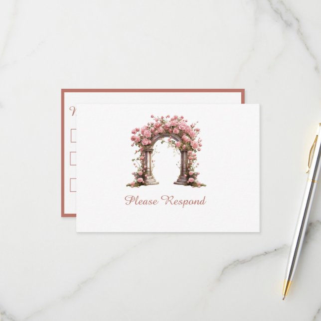 Cartons Réponse Mariage Rose Boho Blush Mariage Arch (Devant/Arrière en situation)