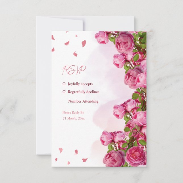 Cartons Réponse Mariage rose Elegant Fleurs (Devant)