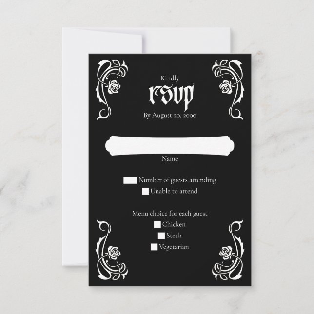 Cartons Réponse Mariage Rose élégant gothique (Devant)