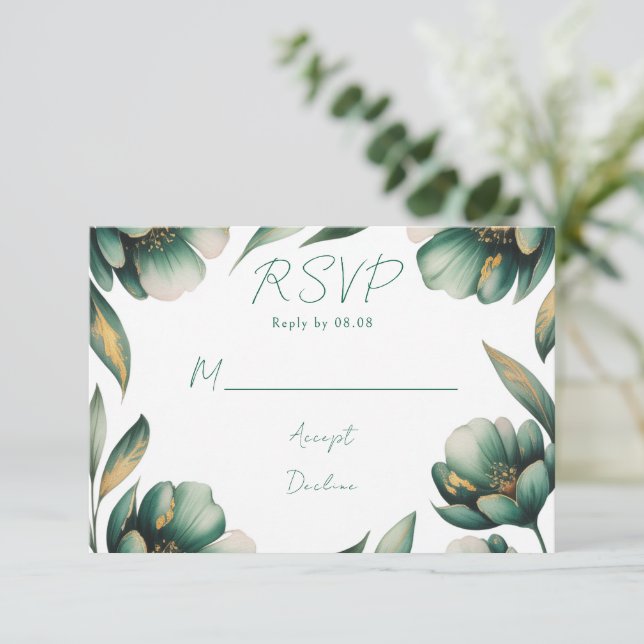 Cartons Réponse Mariage Rose Émeraude et Or (Debout devant)