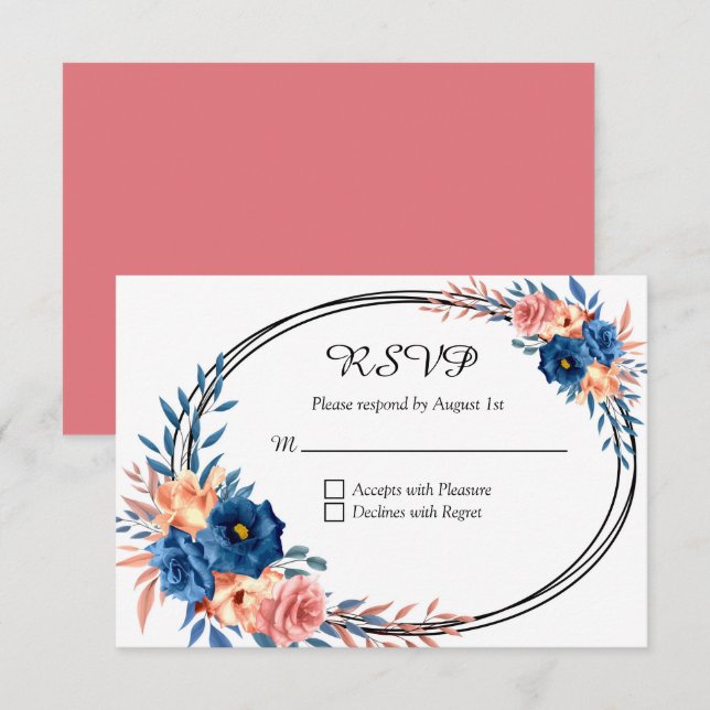 Cartons Réponse Mariage rose et bleu (Devant / Derrière)