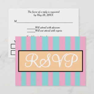Cartons Réponse Mariage Rose Givre Bleu Rayures de Cabane 
