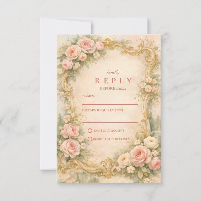 Cartons Réponse Mariage Rose Gold Baroque Floral (Devant)