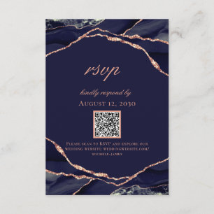 Cartons Réponse Mariage Rose Gold Moderne Bleu Nuit Agate