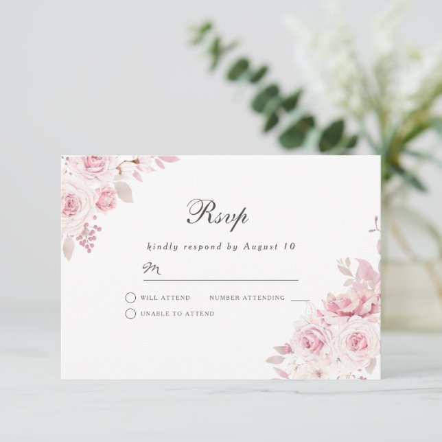 Cartons Réponse Mariage rose pâle ou tout événement (Debout devant)