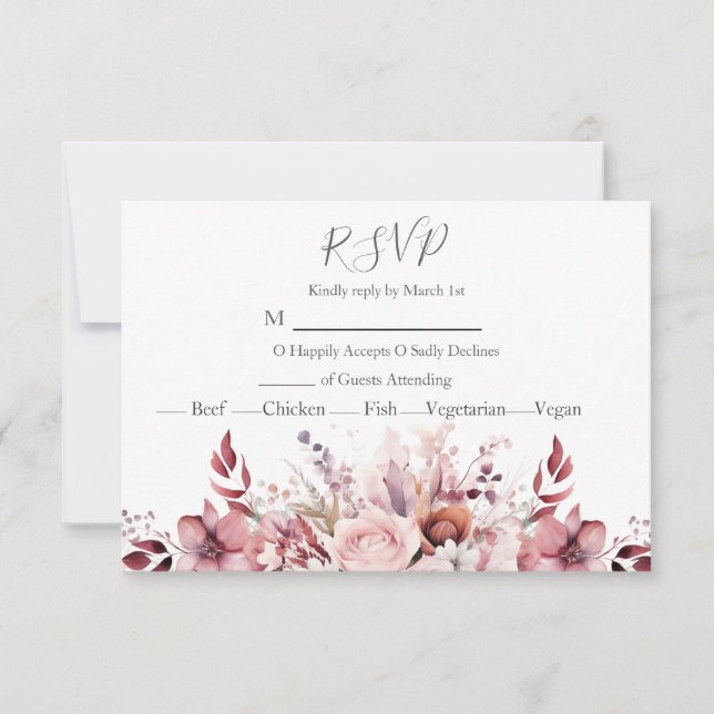 Cartons Réponse Mariage rose Rose moderne Dusty (Devant)