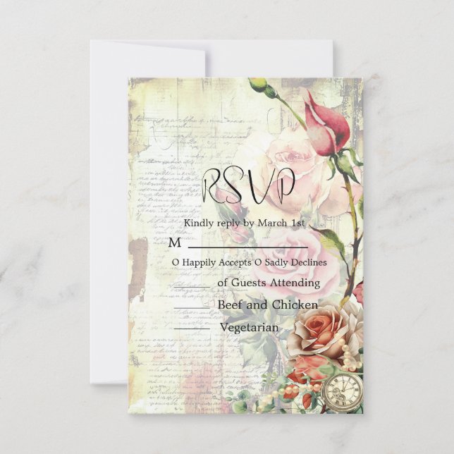 Cartons Réponse Mariage Rose vintage (Devant)