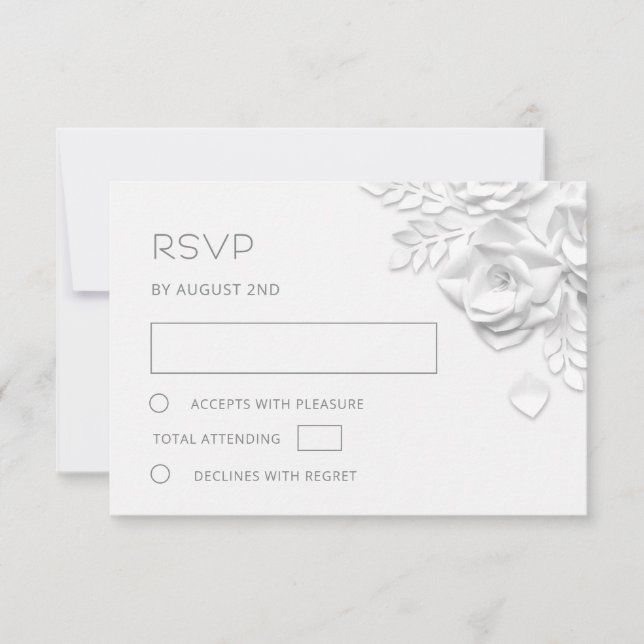 Cartons Réponse Mariage Roses Coupées en Papier Faux Blanc (Devant)