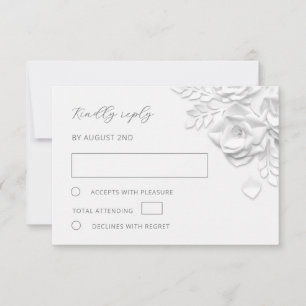 Cartons Réponse Mariage Roses Coupées en Papier Faux Blanc