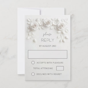 Cartons Réponse Mariage Roses Coupées en Papier Faux Blanc