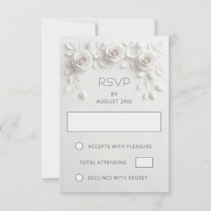 Cartons Réponse Mariage Roses Coupées en Papier Faux Blanc