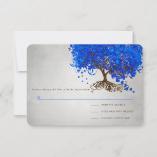 Cartons Réponse Mariage Royal Blue Heart Leaf Tree Invite