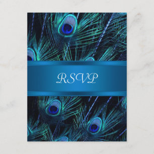 Cartons Réponse Mariage Royal Blue Purple Peacock Plumes