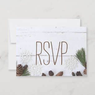 Cartons Réponse Mariage RSVP-Winter Pinecone et Snowflakes