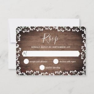 Cartons Réponse Mariage Rustic Baby's Breath on Dark Wood