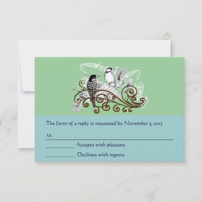 Cartons Réponse Mariage Rustic Radiance Woodpecker Inséparables (Devant)