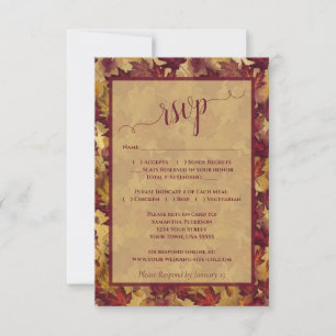 Cartons Réponse Mariage rustique automnal en Bourgogne et or