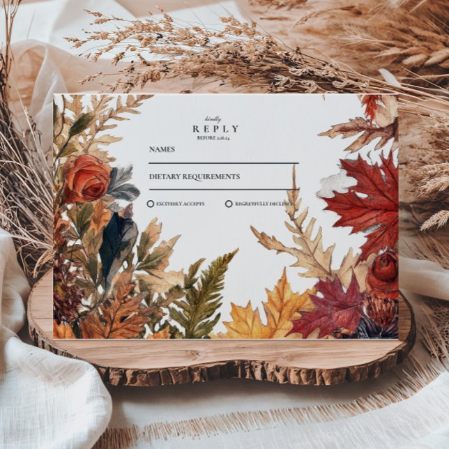 Cartons Réponse Mariage Rustique aux Feuilles d'Automne (Créateur téléchargé)
