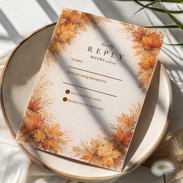 Cartons Réponse Mariage rustique aux feuilles d'érable d'automne (Créateur téléchargé)