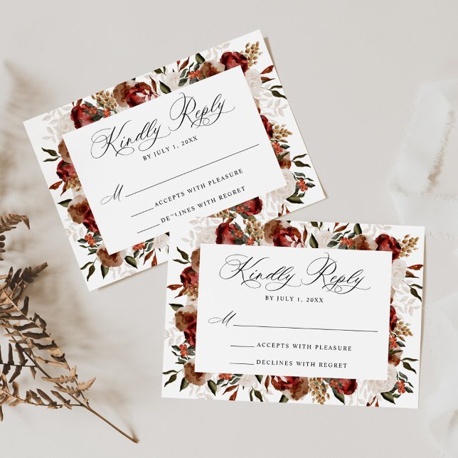 Cartons Réponse Mariage Rustique Bourdon et Roses Ivoire (Créateur téléchargé)
