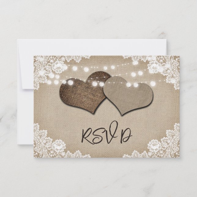 Cartons Réponse Mariage Rustique Burlap Lace (Devant)