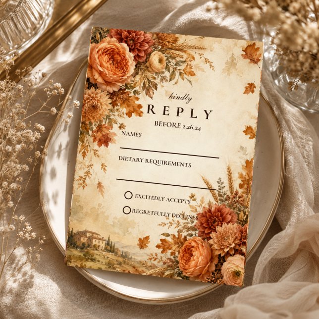 Cartons Réponse Mariage rustique d'automne intemporel (Créateur téléchargé)