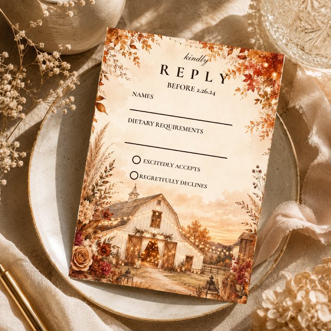 Cartons Réponse Mariage rustique de barn en automne (Créateur téléchargé)
