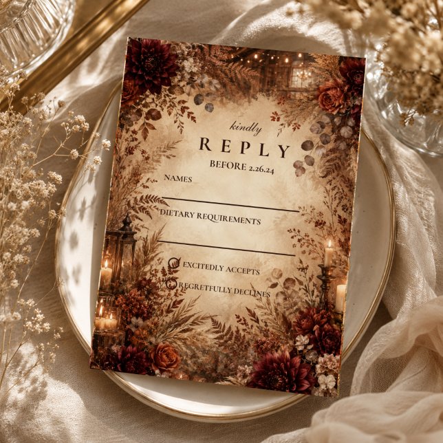 Cartons Réponse Mariage rustique élégant d'automne (Créateur téléchargé)