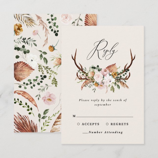 Cartons Réponse Mariage rustique élégant floral rose terracotta en (Devant / Derrière)