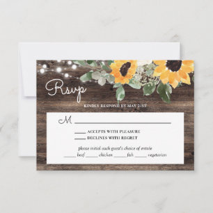 Cartons Réponse Mariage Rustique En Bois De Tournesol Avec Choix D