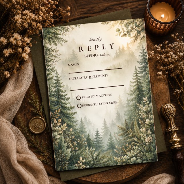 Cartons Réponse Mariage Rustique en Forêt de Bois (Créateur téléchargé)