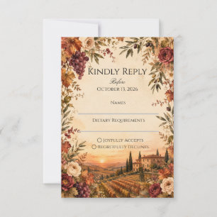 Cartons Réponse Mariage rustique en Toscane Vignoble automnal