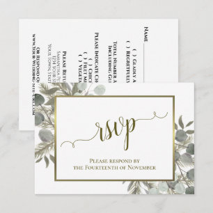 Cartons Réponse Mariage Rustique Eucalyptus & Pin Sage Vert & Or