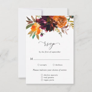 Cartons Réponse Mariage rustique floral orange brûlé burgundy