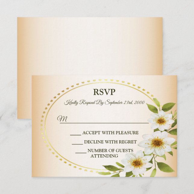 Cartons Réponse Mariage Rustique Géométrique Doré Blanc Floral Pêc (Devant / Derrière)