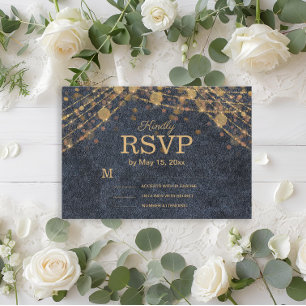 Cartons Réponse Mariage Rustique Glam Bleu Nuit et Or
