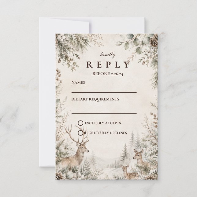 Cartons Réponse Mariage rustique intemporel d'hiver (Devant)